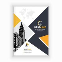 a business report template with a city skyline vector