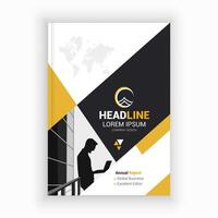 a business brochure template with a man standing in front of it vector