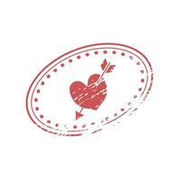 Romantic letter mail stamp with heart shape and arrow. Valentine decoration for envelope and card stickers. Vintage scrapbooking design element. Grunge texture vector