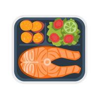 Healthy Salmon Meal Prep Box with Salad and Potatoes vector
