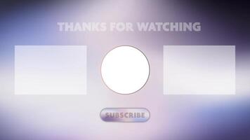 4K motion animation of end screen with recommendations, subscribe button and thank you message. Suitable for creative digital content and channels. video
