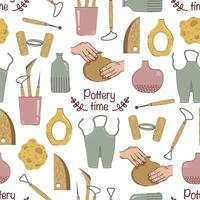 Colorful pottery tools and materials pattern vector