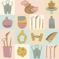 Pottery tools and crafting equipment vector