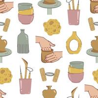 Pottery tools and creative materials pattern vector
