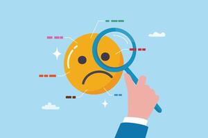 Pain point analysis, customer feedback or problem analysis for solution, marketing or analyze customer pain point for new opportunity concept, businessman analyze negative pain face to see value. vector