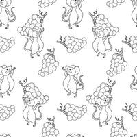 A playful pattern featuring cartoon mice holding bunches of grapes. The background is white fun and whimsical design. vector