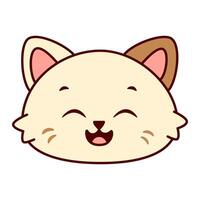 Cute cartoon cat face is cream colored with brown markings. The cat has a playful expression on its face with its eyes covered. Kawaii pet vector
