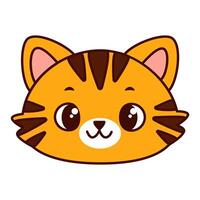 Cute cartoon cat head with red fur and brown stripes. The cat has big, expressive eyes and a playful expression. Kawaii pet vector