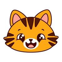 Cute cartoon cat head with red fur and brown stripes. The cat has big, expressive eyes and a happy expression. Kawaii pet vector