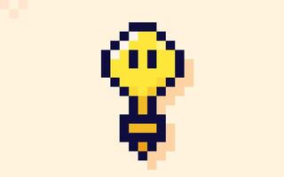 Yellow Bulb icon drawn in pixel art style. vector