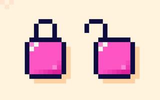 8 bit icon of an open and closed lock. vector