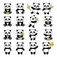 Cute panda characters in playful poses vector
