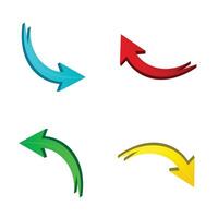Blue red yellow green 3d arrow curved pointer symbol pointing up down right left direction on white background vector