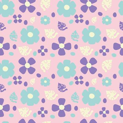 Hand-drawn pastel flowers on a pink background. Seamless pattern is floral for clothing, fabric, wallpaper, backdrop, home decoration, cover book, and wall art. Vintage style.