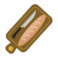 French baguette bread served on a wooden cutting board with a knife beside it to cut the bread. Baguette bread for breakfast or a snack at a picnic. vector
