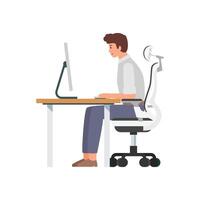 Bad incorrect posture for sitting at computer desk vector