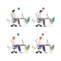 Proper and improper sitting postures vector