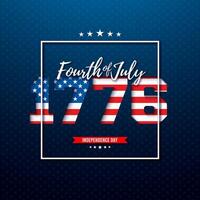 4th of July Independence Day Illustration with American Flag in 1776 Text Label on Blue Background. Fourth of July National Celebration Design with Typography Letter for Banner, Postcard vector