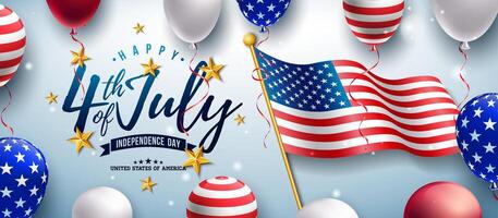 4th of July balloons and American flag vector