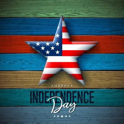 4th of July Independence Day of the USA Banner Design with American Flag in 3d Star Symbol and Typography Lettering on Vintage Colorful Wood Background. 1776 Fourth of July National Celebration