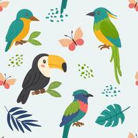 Pattern of colorful birds and butterflies vector