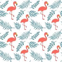Flamingos and green leaves pattern vector