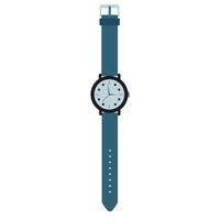 Watch with a round analog face and blue strap. Simple design. For fashion themes, accessories. vector