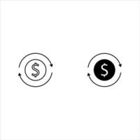 Round money back refund investment icon set, repeat arrow flat design pictogram, infographic interface elements for app logo web button ui ux isolated on white background vector