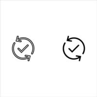 Set round checking process sync approved icon, simple turning arrows syncing flat design pictogram for app logo ads web webpage button ui ux interface elements isolated on white background vector