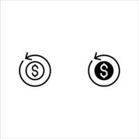 Black round cash back mark icon, global e commence financial investment rotation flat design pictogram, infographic interface elements for app logo web button ui ux isolated on white background vector