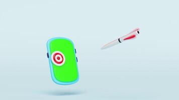 3d smartphone with target, dart icon move isolated on blue background. business accuracy target, Investment ,finance, success concept, cartoon style video