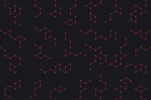 Futuristic technology geometric seamless pattern with minimal lines and nodes over a dark grid vector