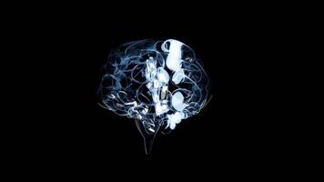 3d human brain transparent icon with gear isolated on black background. thought mechanism in brain concept video