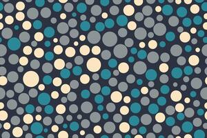 Colorful circles seamless pattern with playful round shapes in soft beige and blue tones on a dark background for abstract design and decoration vector