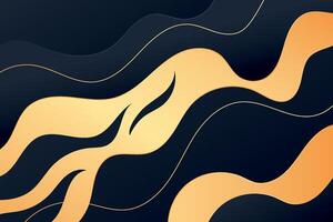 Wavy golden ribbons move across a sleek dark background forming a flowing dynamic abstract art composition vector