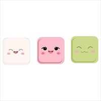 Cute square characters with happy kawaii faces vector