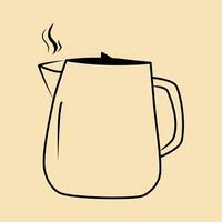 Minimalistic image of electric kettle with steam. Hand drawn line art vector