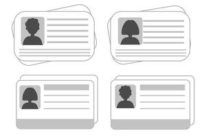 Id card identification badge simple icon . Driver license, verify document. Biometric membership passport. Flat card with information. vector