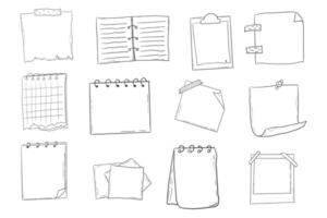 Memo page bullet journal note sketch, handdrawn doodle stickers office list box or frame. Comic planner reminder, set stationery design elements. vector