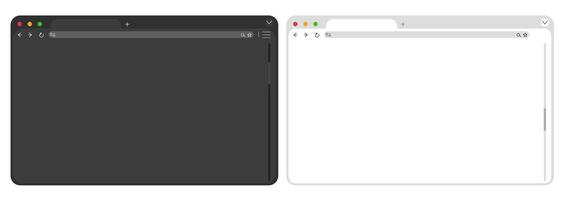 Web browser mockup window in dark and light mode modern flat simple line. web interface blank. Frame screen webpage ui template, interface bar vector