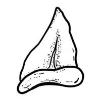 Shark tooth sketch tattoo. Megalodon line doodle sharp silhouette. Jaw teeth fossil, textured retro symbol. vector