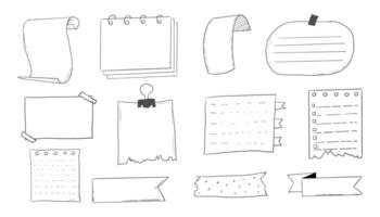 Memo page bullet jourlal note sketch, hand drawn doodle stickers office list box or frame. Comic planner reminder, set stationery elements. vector