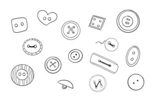 Button sewing item set hand drawn line doodle sketch. Plastic vintage cloth button collection. Various sewing tailor vector