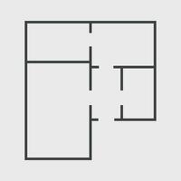 Floorplan simple icon room flat apartment line drawing , floor plan project, symbol. Technical architecture draw. Structure shape, build layout with doors and windows. vector