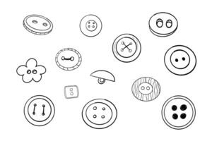 Button sewing item set hand drawn line doodle sketch. Plastic vintage cloth button collection. sewing tailor accessories. vector