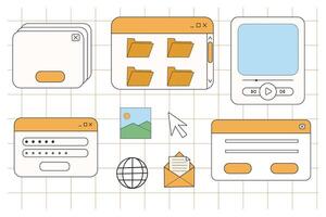 Retro window browser frame y2k interface doodle old border, chat or dialog box, player search box. Desktop ui screen vintage vector