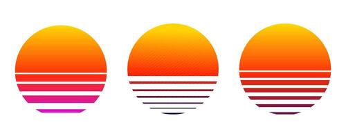 Retro vaporwave sun futuristic sunrise . Cyberpunk geometric planet. Synthwave vintage. Sun circle retrowave abstract. vector