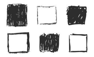 Grunge ink rectangle and square paint border with rough edges. Text box, sketch dirty line splash. Scribble frame cadre textured vector