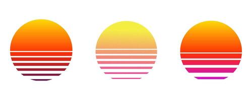 Retro vaporwave sun futuristic sunrise. Cyberpunk geometric planet. Synthwave vintage. Sun circle retrowave abstraction neon. vector