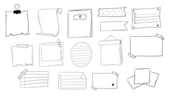 Memo page bullet jourlal note sketch ,hand drawn doodle stickers office list box or frame. Comic planner reminder, set stationery design elements. vector